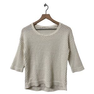 Athleta Off-White Cotton-Linen Blend Crochet High-Low Sweater Size Small